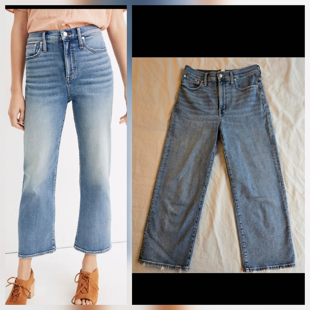 Madewell Slim Wide Leg Crop 28 - Medium Wash Distressed Hem